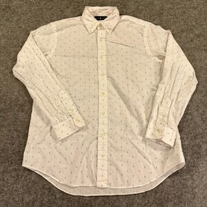 Ralph Lauren Shirt Mens Medium White Geometric Print Button Down Long Sleeve